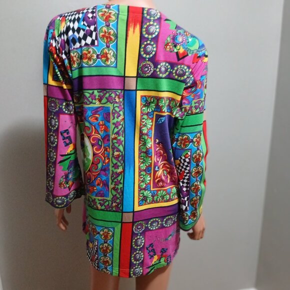 VTG 1980s Top by Philippe Peyner, Paris Tunic Flared 3/4 Sleeves Versace Style - Picture 4 of 16